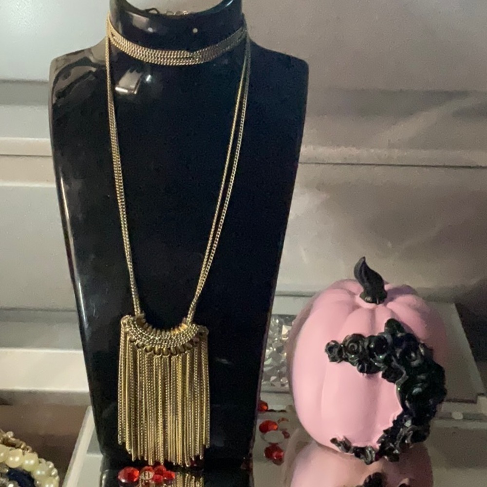 Vintage Double Chain Tassel Pendant Necklace